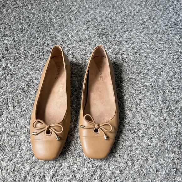 Vionic Klara Camel Brown Flats Size 10 Leather Bow Ballet Shoe Comfort READ - Picture 3 of 11
